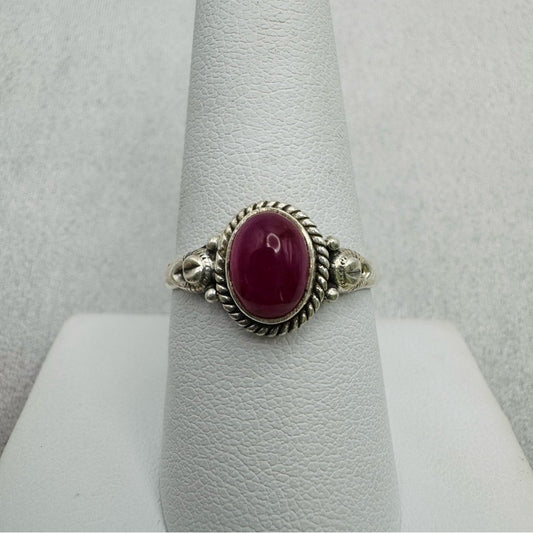 S925 Oval Red Chalcedony Ring