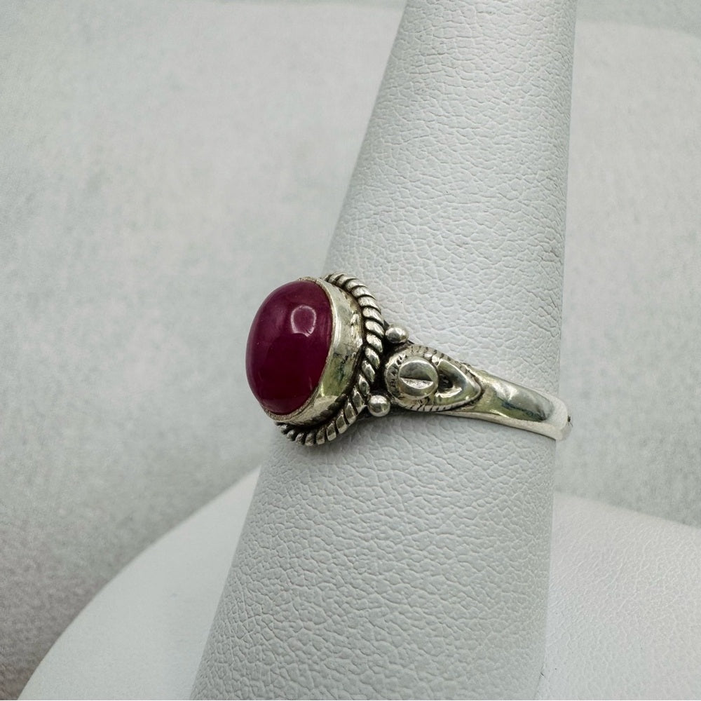 S925 Oval Red Chalcedony Ring