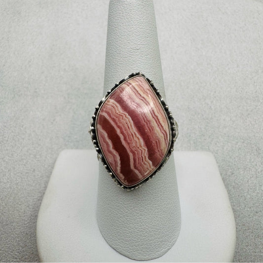 Rhodochrosite S925 Adjustable Ring