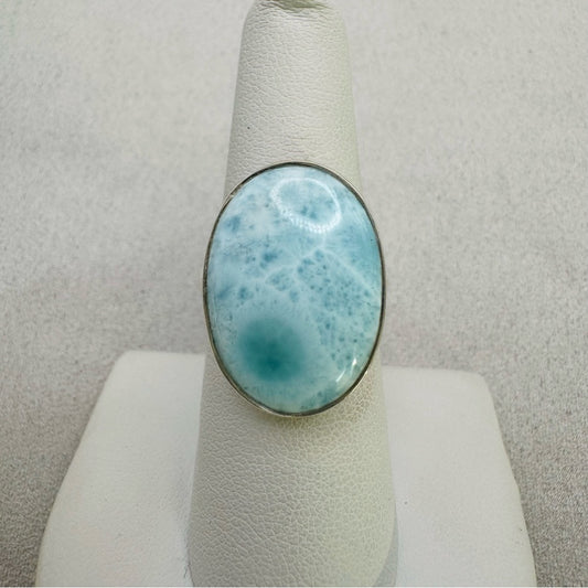 S925 Oval Larimar Adjustable Ring