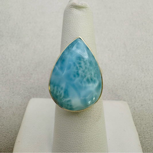 S925 Teardrop Larimar Adjustable Ring