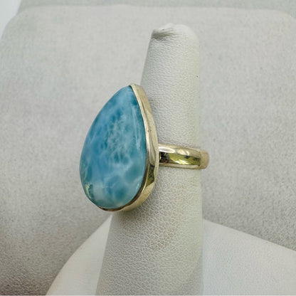 S925 Teardrop Larimar Adjustable Ring