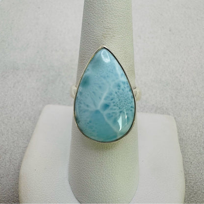 S925 Teardrop Larimar Adjustable Ring