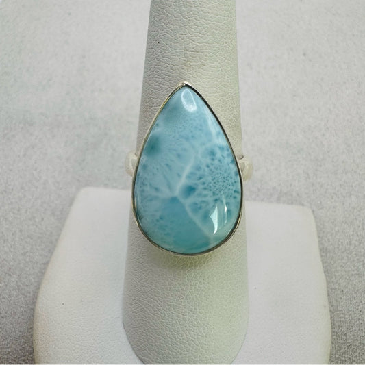 S925 Teardrop Larimar Adjustable Ring