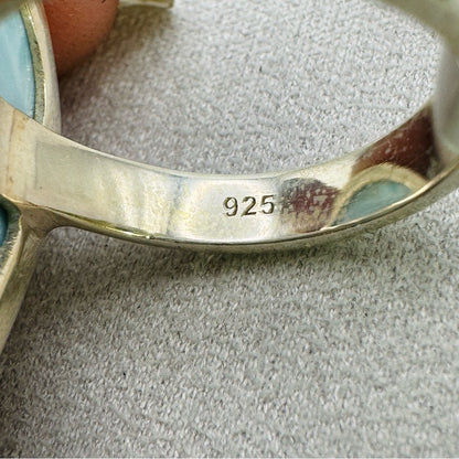 S925 Teardrop Larimar Adjustable Ring