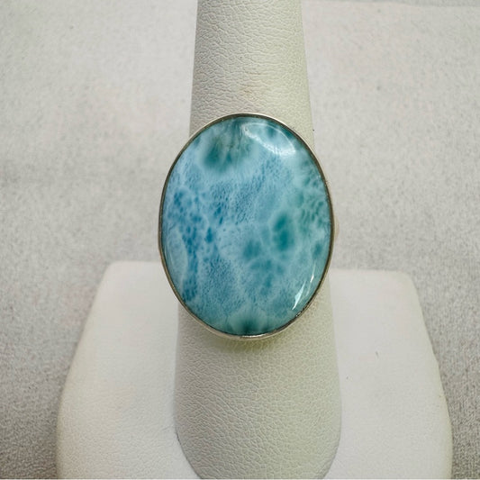S925 Oval Larimar Adjustable Ring