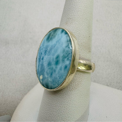 S925 Oval Larimar Adjustable Ring