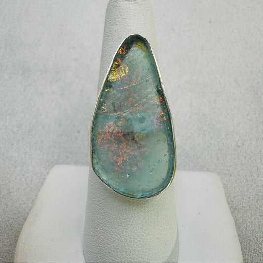 S925 Roman Glass Adjustable Ring