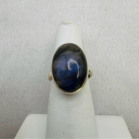 S925 Oval Labradorite Adjustable Ring