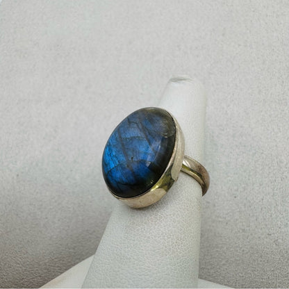 S925 Oval Labradorite Adjustable Ring