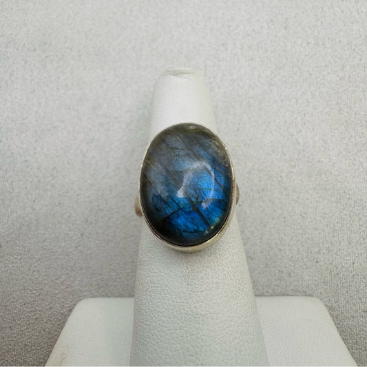 S925 Oval Labradorite Adjustable Ring