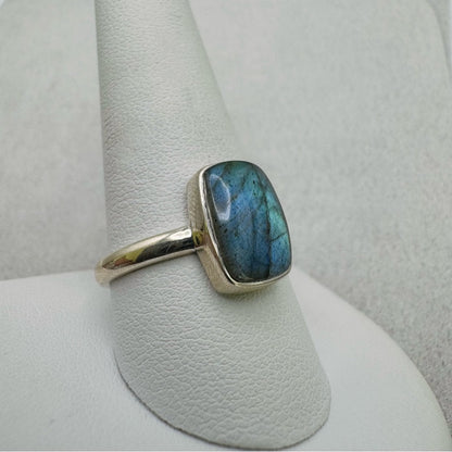 S925 Rectangle Labradorite Ring
