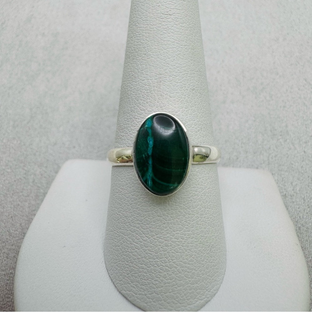 S925 Oval Chrysocolla Malachite Ring