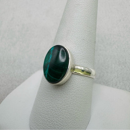 S925 Oval Chrysocolla Malachite Ring