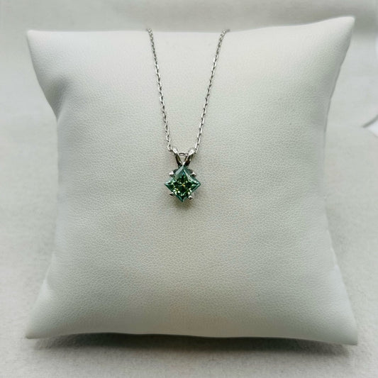 1.2 CT Green Moissanite Princess Cut Diamond Necklace