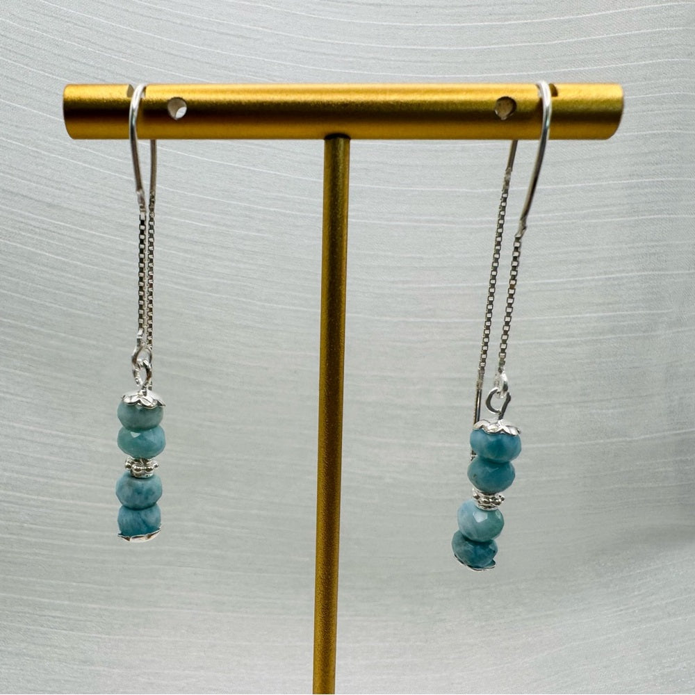Faceted Larimar Dangle Threader Earrings