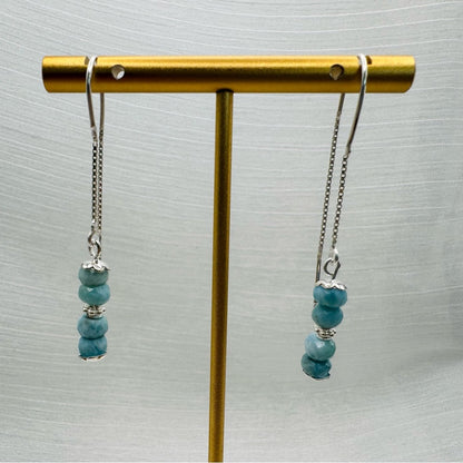 Faceted Larimar Dangle Threader Earrings