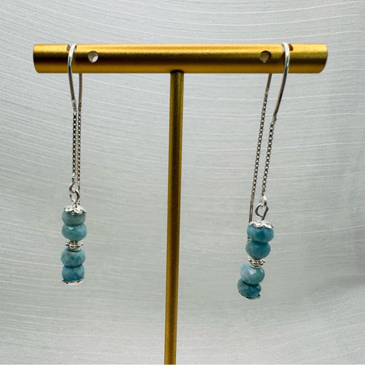 Faceted Larimar Dangle Threader Earrings