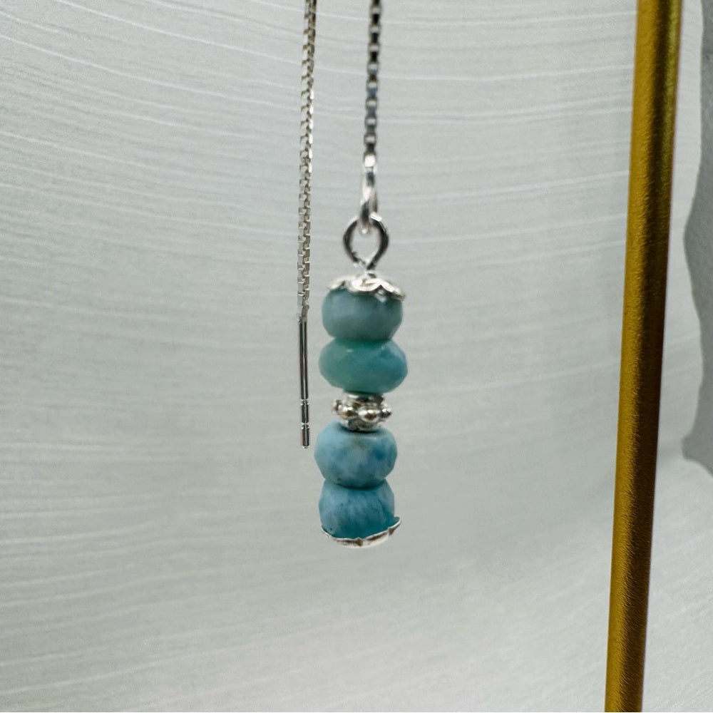 Faceted Larimar Dangle Threader Earrings
