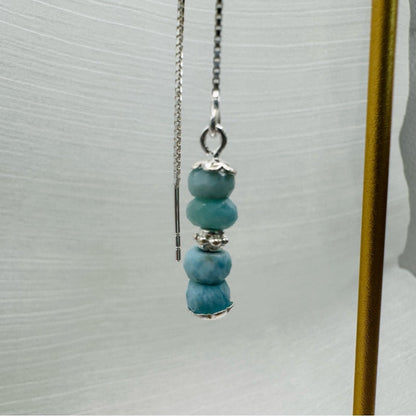 Faceted Larimar Dangle Threader Earrings