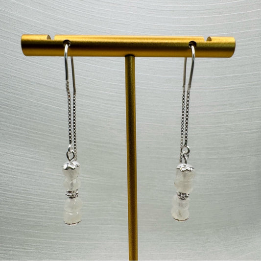 Faceted Moonstone Dangle Threader Earrings