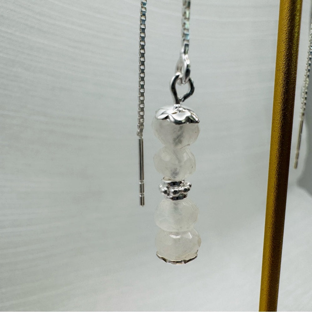 Faceted Moonstone Dangle Threader Earrings