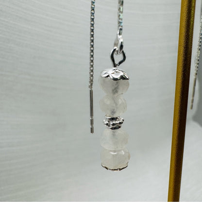 Faceted Moonstone Dangle Threader Earrings