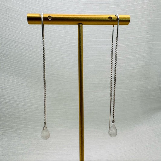 Faceted Moonstone Dangle Threader Earrings
