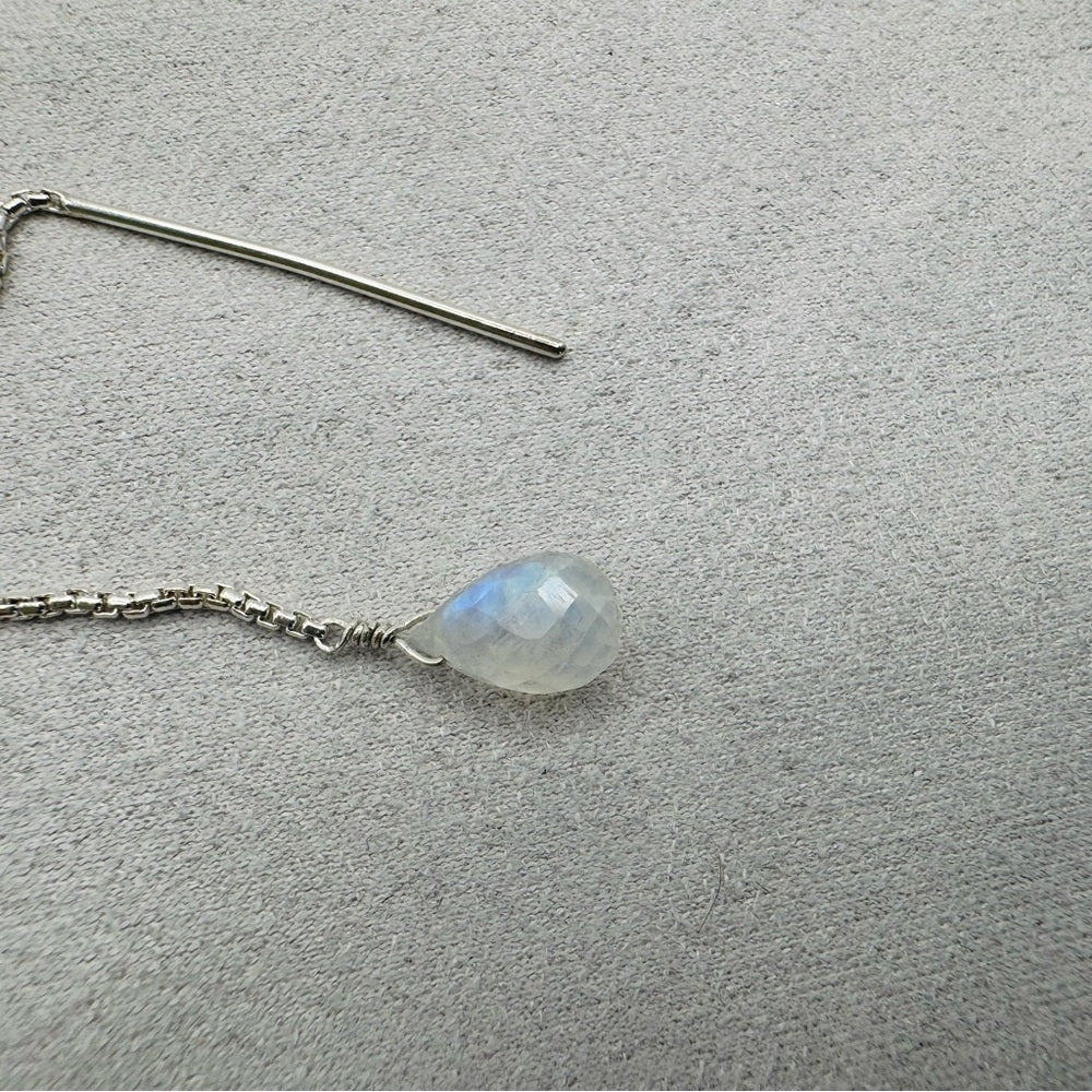 Faceted Moonstone Dangle Threader Earrings