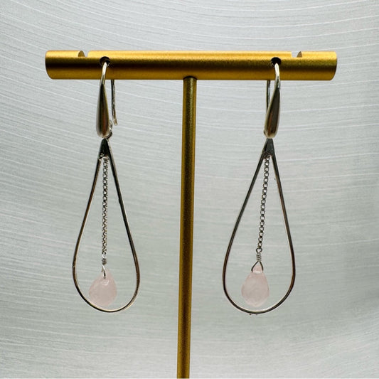 Faceted Rose Quartz Teardrop Dangle Earrings