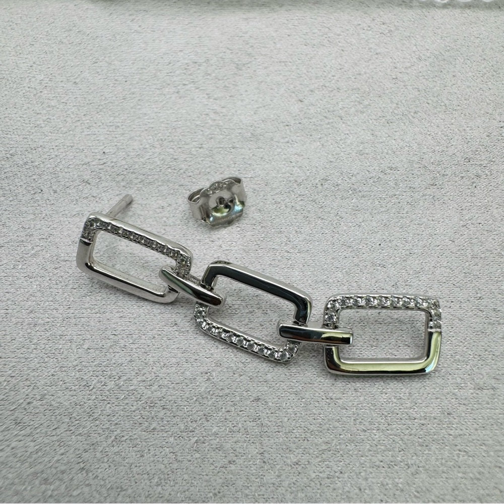 S925 Triple Chain Link Dangle Earrings