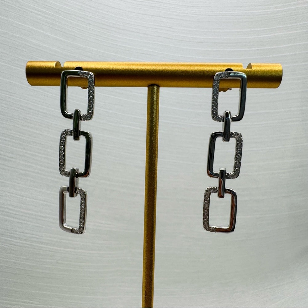S925 Triple Chain Link Dangle Earrings