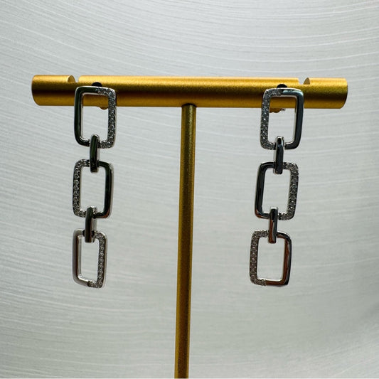 S925 Triple Chain Link Dangle Earrings