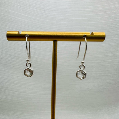 S925 Hexagon Clear Quartz Dangle Earrings