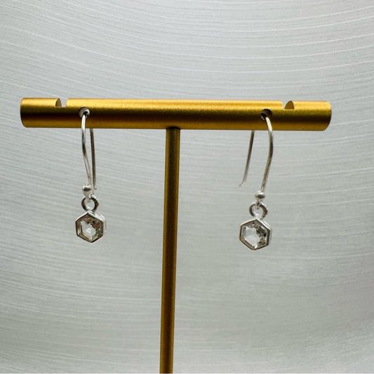 S925 Hexagon Clear Quartz Dangle Earrings