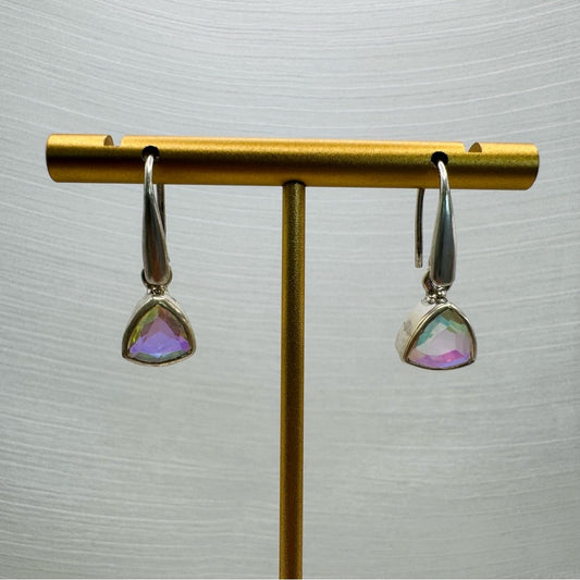 S925 Faceted Triangle Moonlight Topaz Dangle Earrings