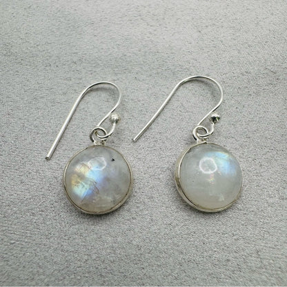 S925 Round Moonstone Dangle Earrings