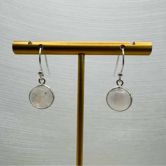 S925 Round Moonstone Dangle Earrings