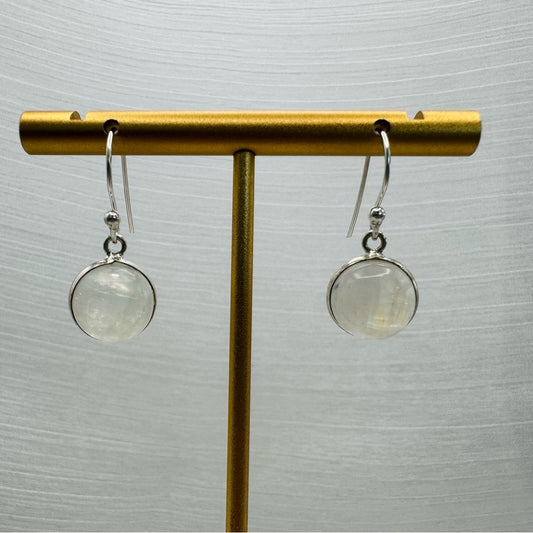 S925 Round Moonstone Dangle Earrings