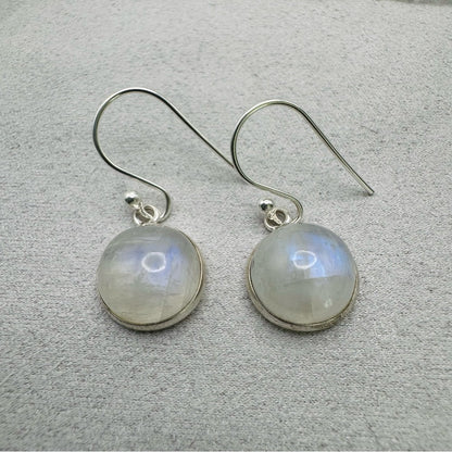 S925 Round Moonstone Dangle Earrings