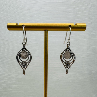 S925 Rose Quartz Dangle Earrings