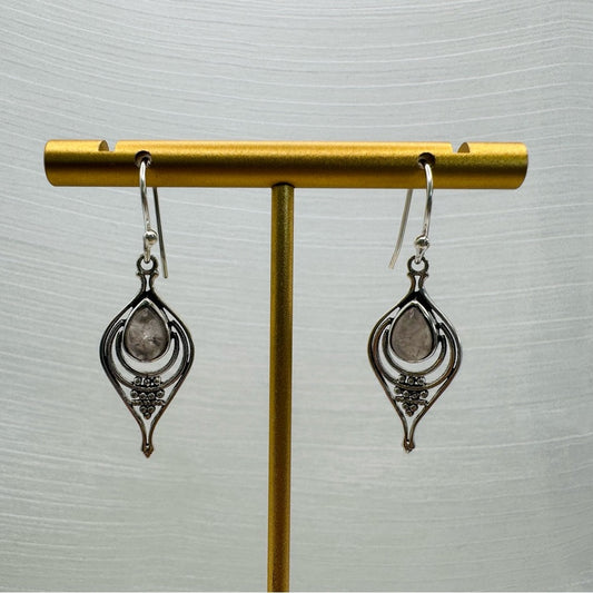 S925 Rose Quartz Dangle Earrings