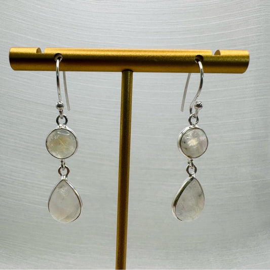 S925 Double Moonstone Dangle Earrings