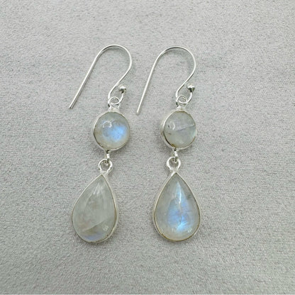 S925 Double Moonstone Dangle Earrings