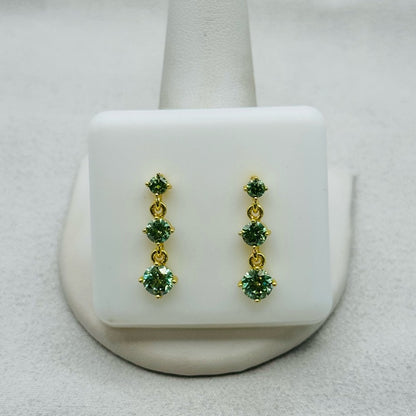 1.8 * 2 Moissanite Diamond Alexandrite Colored Triple Drop Dangle Earrings
