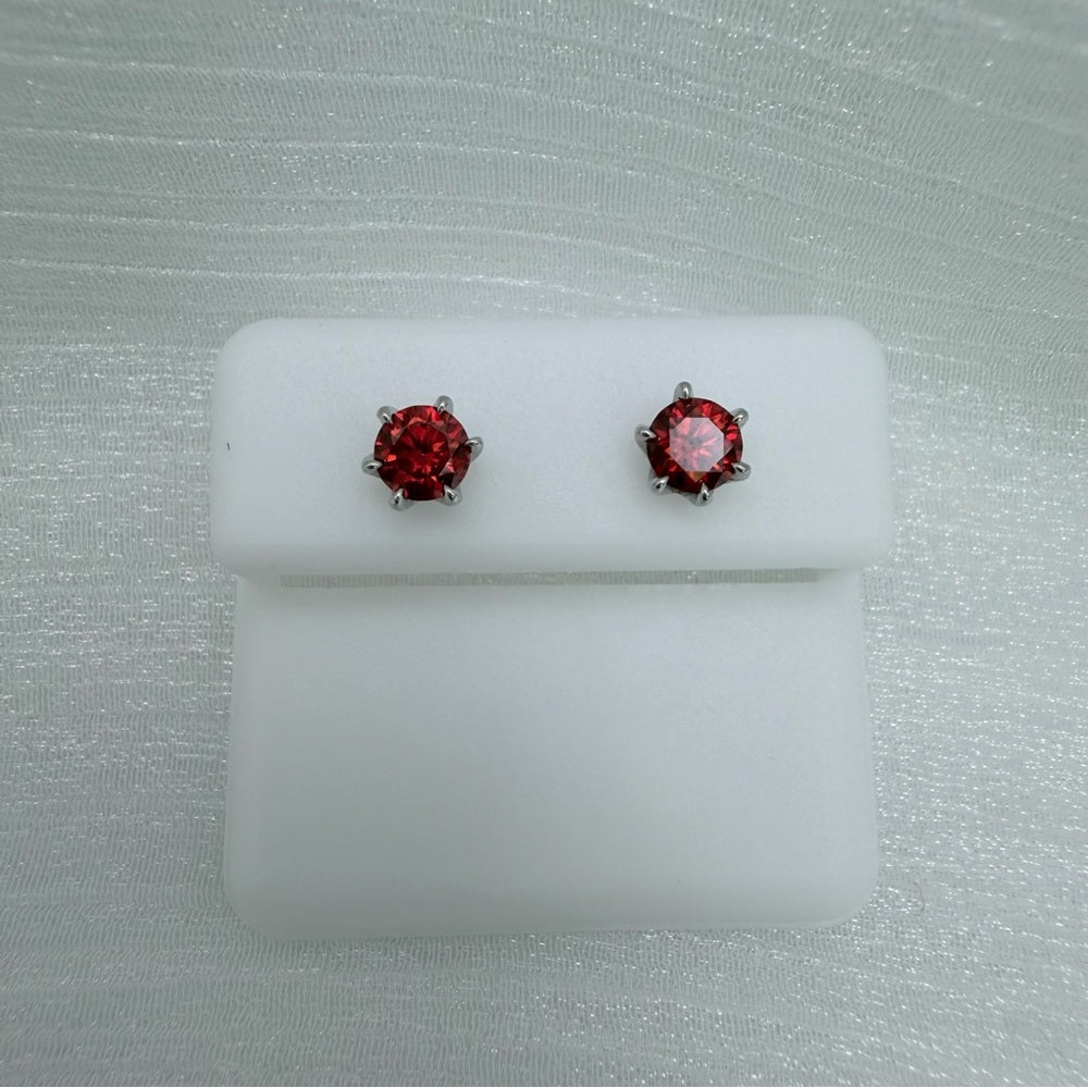 1 CT Total Moissanite Red Solitaire Earrings