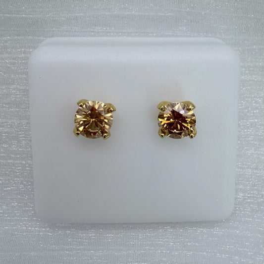 1 * 2 CT Moissanite Diamond Champagne Solitaire Earrings