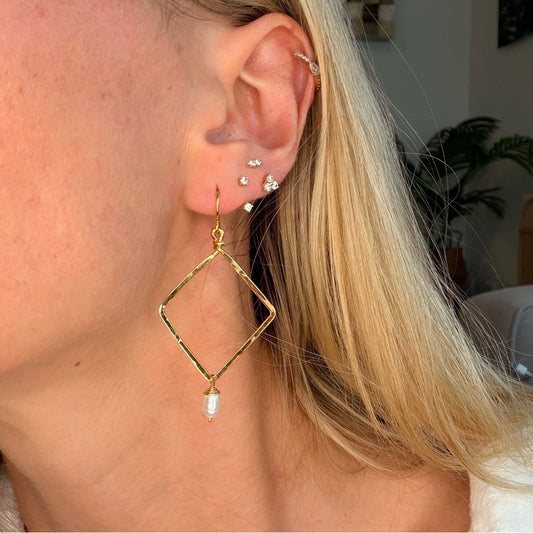 Oct 10th | Handmade Hammered Gold & Freshwater Pearl Dangles