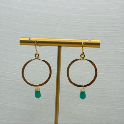 Oct 10th | Handmade Hammered Gold Earrings with Turquoise Crystal