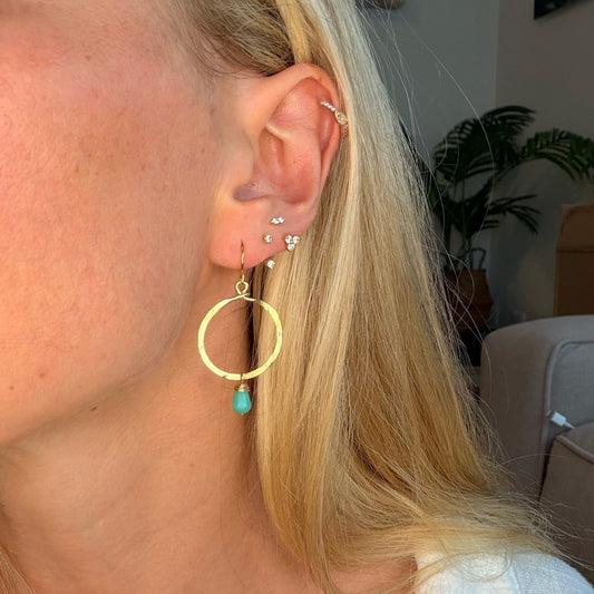 Oct 10th | Handmade Hammered Gold Earrings with Turquoise Crystal